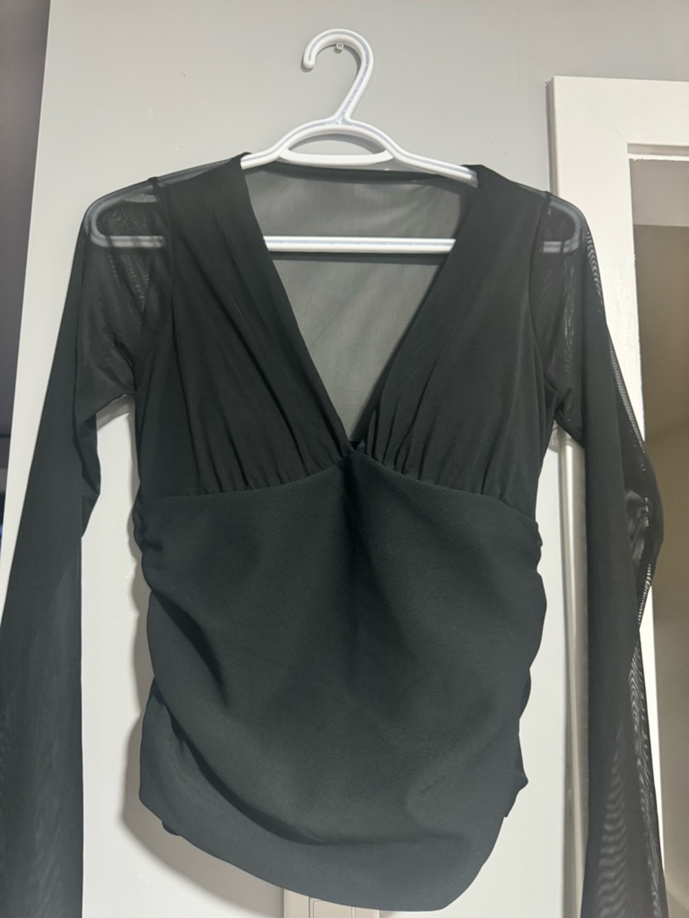 Abercrombie & Fitch Black Sheer-Sleeve V-Neck Top